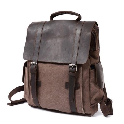 Mens Canvas Leather Backpack Canvas Travel Backpack Canvas School Backpacks for Men