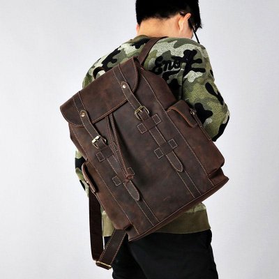 Handmade Leather Mens Cool Backpack Sling Bag Large Travel Bag Hiking Bag for Men