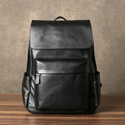 Genuine Leather Mens Cool Backpack Sling Bag Large Black Travel Bag Hiking Bag for men