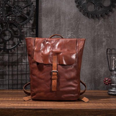 Black Brown Cool Mens Leather Backpack Travel Backpacks Leather Hiking Backpack for Men