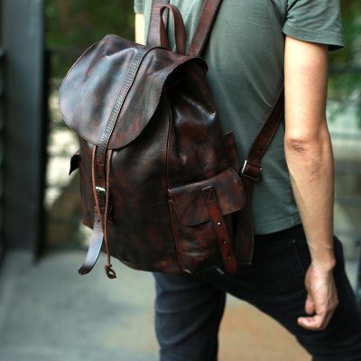 Cool Black Coffee Mens Leather Backpack Travel Backpack School Backpacks for men