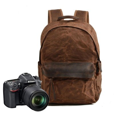 Waxed Canvas Leather Mens Camera Backpack Canvas Travel Backpack Canvas Camera Backpack for Men