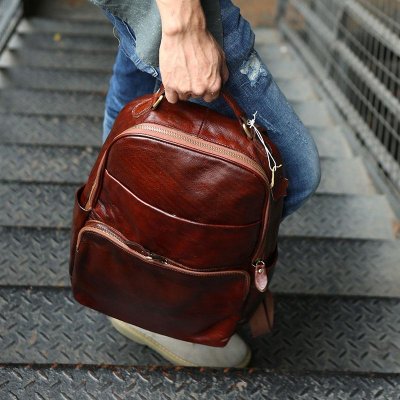 Vintage Leather Mens Backpack Travel Backpack School Backpacks for men