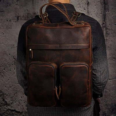 Cool Mens Leather Backpack Vintage Travel Backpack School Backpack for men