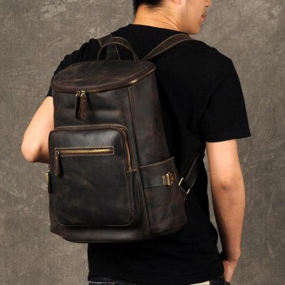 Genuine Leather Mens Cool Backpack Sling Bag Large Coffee Travel Bag Hiking Bag for men