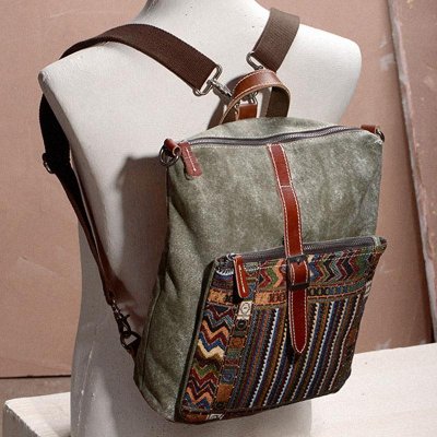 Vintage Canvas Leather Travel Bag Mens Backpack Canvas Canvas School Bag for Men