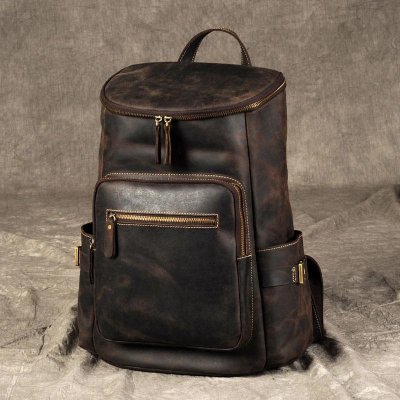 Genuine Leather Mens Cool Backpack Sling Bag Large Coffee Travel Bag Hiking Bag for men