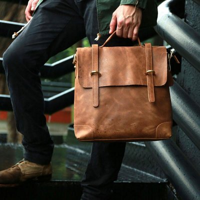 Vintage Mens Leather Briefcase Handbag Shoulder Bag Backpack for men