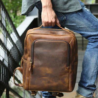 Vintage Leather Mens Backpacks Travel Backpack Laptop Backpack for men