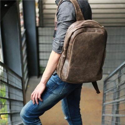 Coffee Leather Mens Backpacks Travel Backpacks Laptop Backpack for men