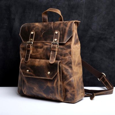 Genuine Leather Mens Cool Backpack Sling Bag Large Black Travel Bag Hiking Bag for men