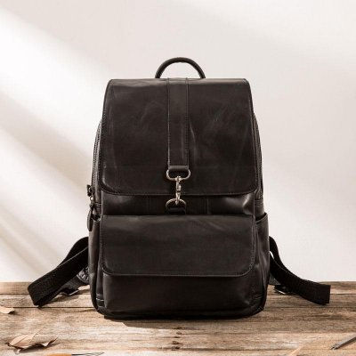 Black Cool Mens Leather Backpacks Travel Backpacks Laptop Backpack for men