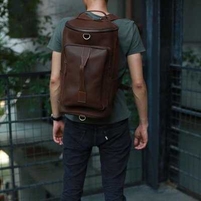 Mens Leather Barrel Backpack Cool Travel Bag Weekender Bag for men