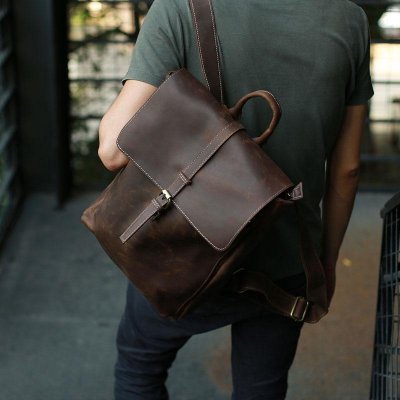 Leather Coffee Mens Backpack Cool Travel Backpacks Laptop Backpack for men