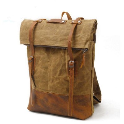 Cool Waxed Canvas Leather Mens Backpacks Canvas Travel Backpack Canvas School Backpack for Men