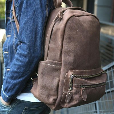 Vintage Coffee Leather Mens Backpacks Travel Backpacks Laptop Backpack for men