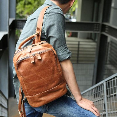 Cool Mens Leather Backpack Travel Backpack Laptop Backpack for men