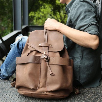 Cool Coffee Mens Leather Backpack Travel Backpacks Laptop Backpacks for men