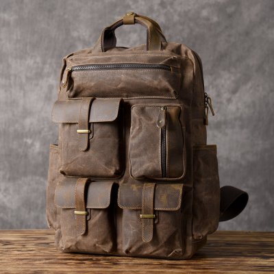 Oil Wax Canvas Mens Cool Backpack Sling Bag Large Sport Bag Travel Bag Hiking Bag for men