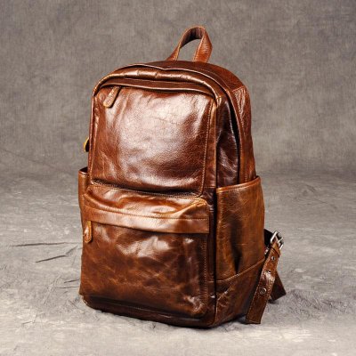 Genuine Leather Mens Cool Backpack Sling Bag Large Brown Travel Bag Hiking Bag for men