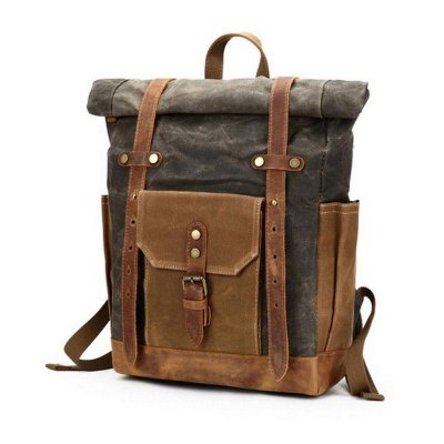 Waxed Canvas Leather Mens Travel Backpacks Canvas Backpack Canvas School Backpack for Men