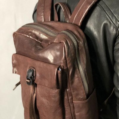 Genuine Leather Mens Cool Backpack Sling Bag Large Black Travel Bag Hiking Bag for men