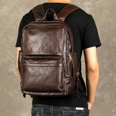 Genuine Leather Mens Cool Backpack Sling Bag Large Coffee Travel Bag Hiking Bag for men