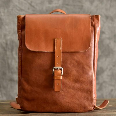 Handmade Leather Mens Women Cool Backpack Sling Bag Large Brown Travel Bag Hiking Bag for men