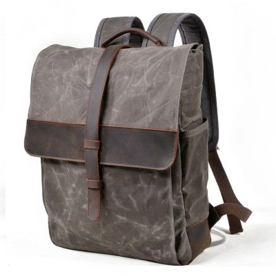 Waxed Canvas Leather Mens Backpack Canvas Travel Backpacks Canvas School Backpack for Men