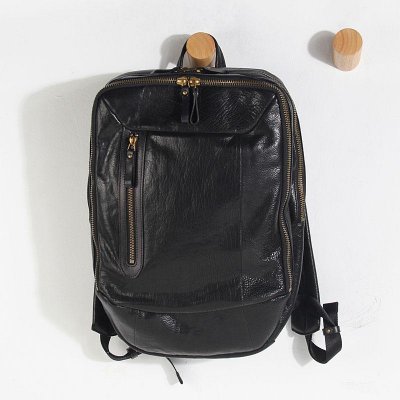 Genuine Leather Mens Cool Backpack Sling Bag Large Black Travel Bag Hiking Bag for men