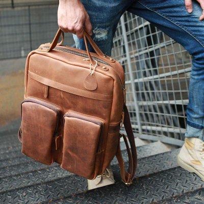 Cool Brown Mens Leather Backpack Travel Backpacks Laptop Backpack for men