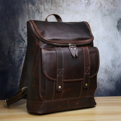 Genuine Leather Mens Cool Backpack Sling Bag Large Black Travel Bag Hiking Bag for men