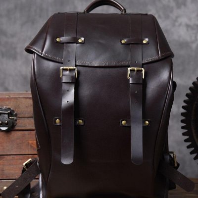 Handmade Leather Mens Cool Backpack Sling Bag Large Black Travel Bag Hiking Bag for men