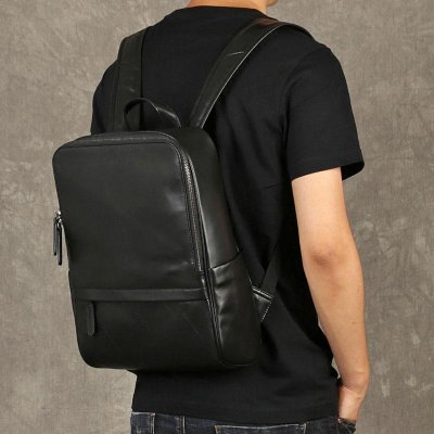 Genuine Leather Mens Cool Backpack Sling Bag Large Black Travel Bag Hiking Bag for men