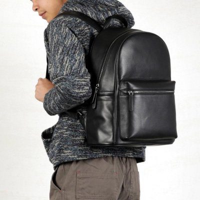 Genuine Leather Mens Cool Backpack Sling Bag Large Black Travel Bag Hiking Bag for men