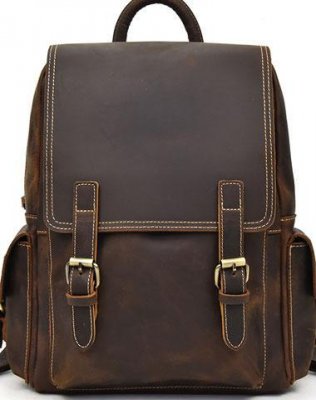 Leather Mens Cool Backpack Large Coffee Travel Bag Hiking Bag For Men