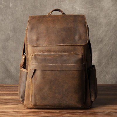 Genuine Leather Mens Cool Backpack Sling Bag Large Brown Travel Bag Hiking Bag for men