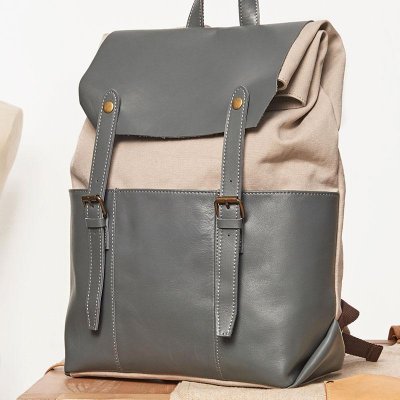 Leather Canvas Mens Cool Backpack Canvas Travel Bag Canvas School Bag for Men