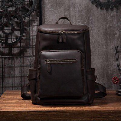 Cool Coffee Mens Leather Hiking Backpack Travel Backpack Leather Backpack for Men