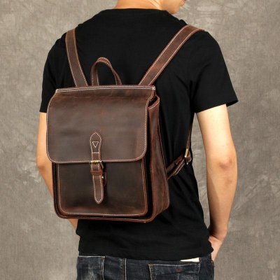 Genuine Leather Mens Cool Backpack Sling Bag Messenger Bag Coffee Travel Bag Hiking Bag for men