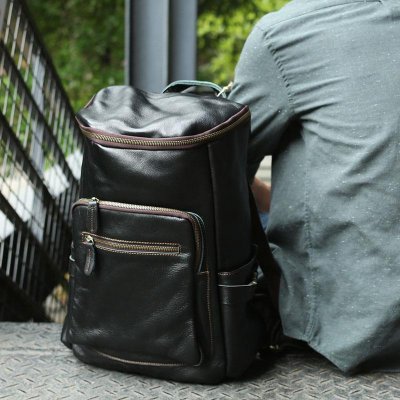 Black Coffee Mens Leather Backpacks Travel Backpacks Laptop Backpack for men