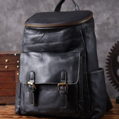 Genuine Leather Mens Cool Backpack Sling Bag Large Black Travel Bag Hiking Bag for men